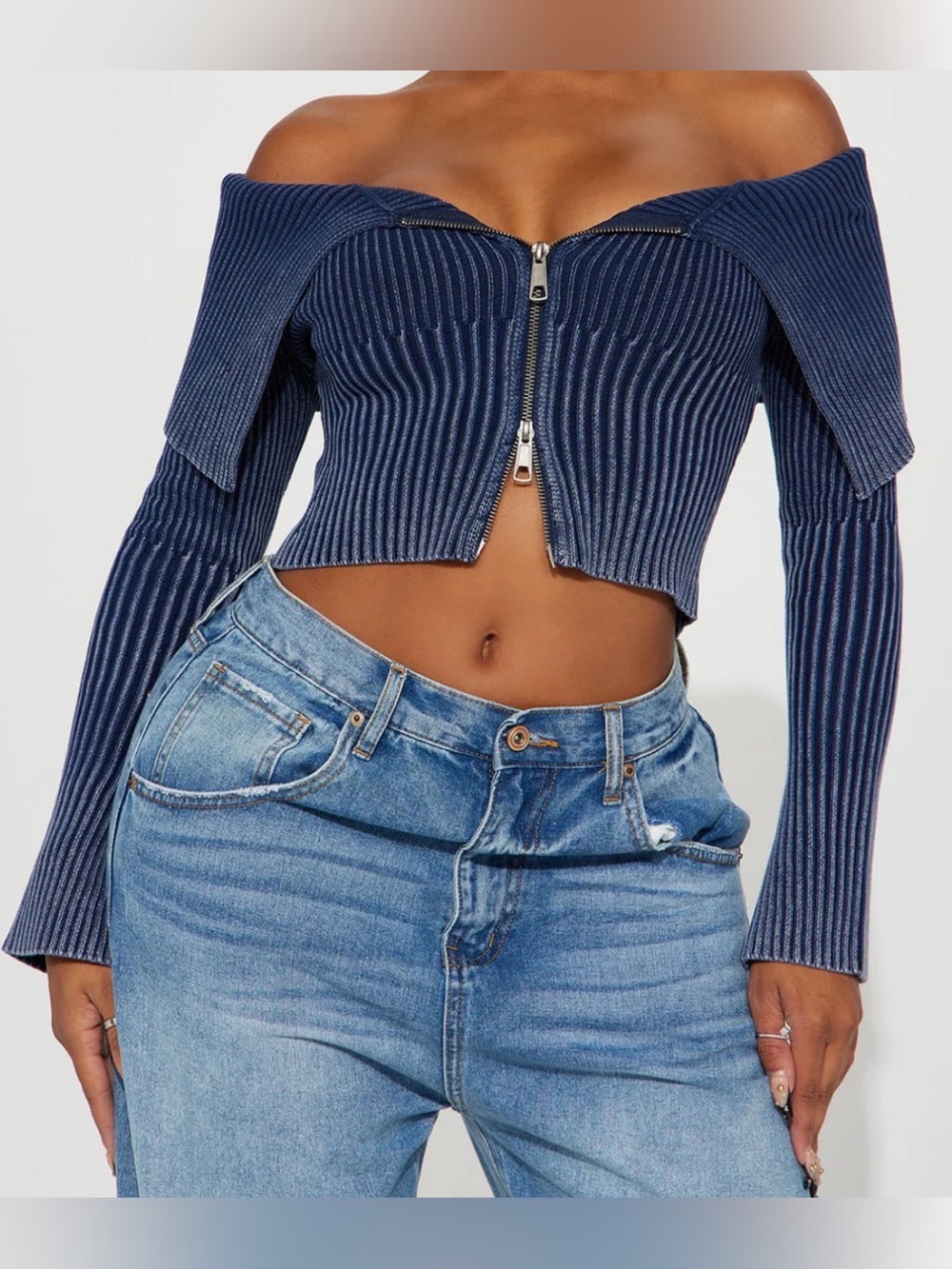 Fashion Nova Washed Cropped Cardigan - Navy